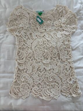 NWT Maurices Cream Crochet Lace Short-Sleeve Top